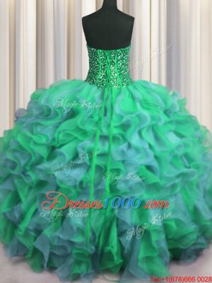 Baby Blue Ball Gowns Sweetheart Sleeveless Tulle Brush Train Lace Up Beading Quinceanera Dress