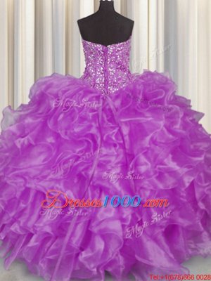 Eye-catching Visible Boning Strapless Sleeveless Organza Sweet 16 Quinceanera Dress Beading and Ruffles Lace Up