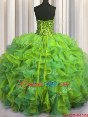 Visible Boning Beaded Bodice Floor Length Lace Up 15 Quinceanera Dress Multi-color and In for Military Ball and Sweet 16 and Quinceanera with Beading and Ruffles