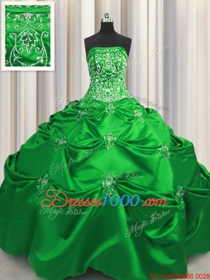 On Sale Beading and Appliques and Embroidery Sweet 16 Dress Green Lace Up Sleeveless Floor Length