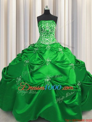 On Sale Beading and Appliques and Embroidery Sweet 16 Dress Green Lace Up Sleeveless Floor Length