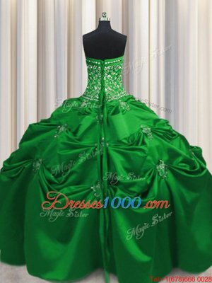 On Sale Beading and Appliques and Embroidery Sweet 16 Dress Green Lace Up Sleeveless Floor Length