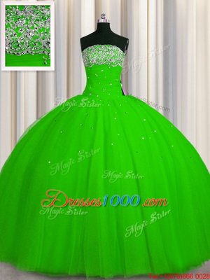 Pretty Big Puffy Tulle Sleeveless Floor Length Quinceanera Gowns and Beading and Sequins