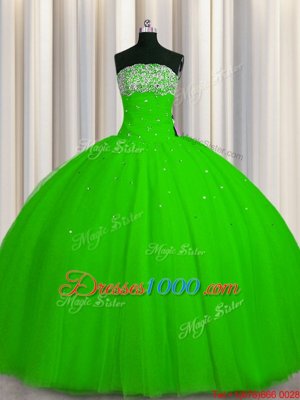 Pretty Big Puffy Tulle Sleeveless Floor Length Quinceanera Gowns and Beading and Sequins