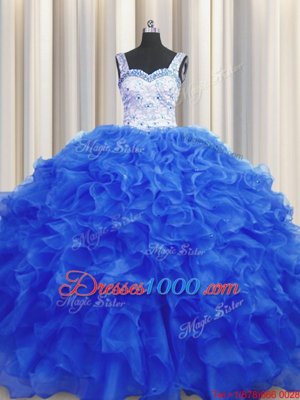 Fantastic Beading Sweet 16 Dress Royal Blue Lace Up Sleeveless Floor Length