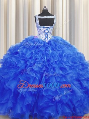 Fantastic Beading Sweet 16 Dress Royal Blue Lace Up Sleeveless Floor Length