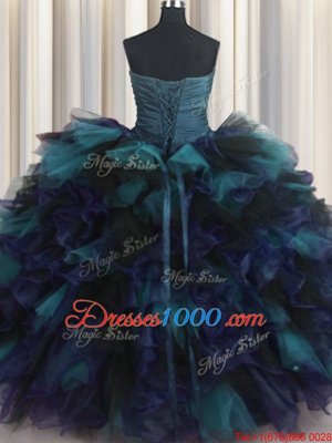 Beautiful Sleeveless Lace Up Floor Length Beading and Ruffles Sweet 16 Dress