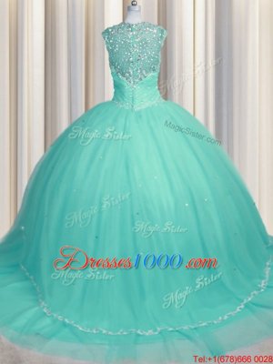 Zipper Tulle Cap Sleeves Quinceanera Dresses Brush Train and Beading and Appliques