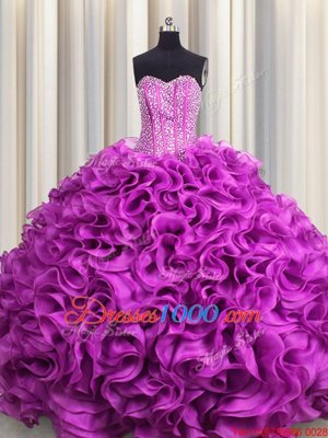 Two Tone Visible Boning Organza Sleeveless Floor Length Quinceanera Gown and Beading and Ruffles