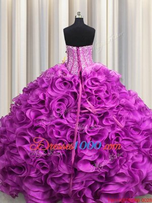 Two Tone Visible Boning Organza Sleeveless Floor Length Quinceanera Gown and Beading and Ruffles