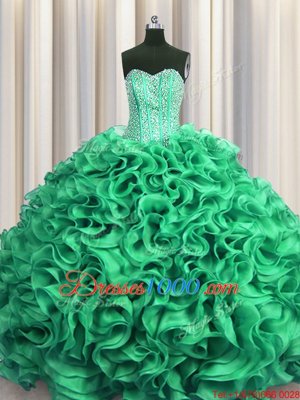 Clearance Two Tone Visible Boning Organza Sweetheart Sleeveless Lace Up Beading and Ruffles Quince Ball Gowns in Multi-color