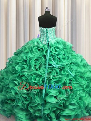 Clearance Two Tone Visible Boning Organza Sweetheart Sleeveless Lace Up Beading and Ruffles Quince Ball Gowns in Multi-color