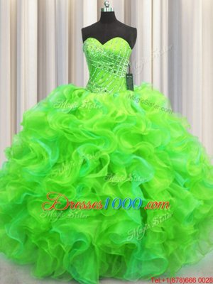 Floor Length Green 15 Quinceanera Dress Sweetheart Sleeveless Lace Up