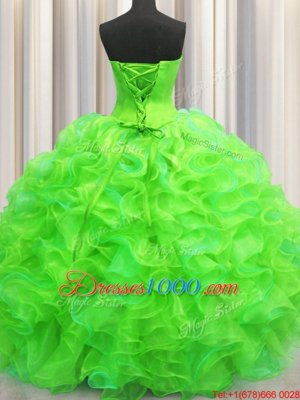 Floor Length Green 15 Quinceanera Dress Sweetheart Sleeveless Lace Up