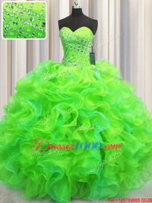 Floor Length Green 15 Quinceanera Dress Sweetheart Sleeveless Lace Up