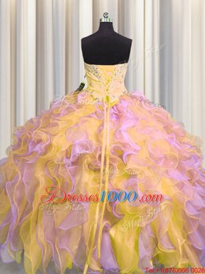 Fantastic Visible Boning Two Tone Ball Gowns Sweet 16 Quinceanera Dress Multi-color Sweetheart Organza Sleeveless Floor Length Lace Up