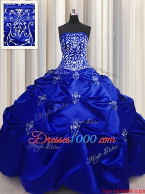 Royal Blue Strapless Neckline Beading and Appliques and Embroidery Quinceanera Gowns Sleeveless Lace Up