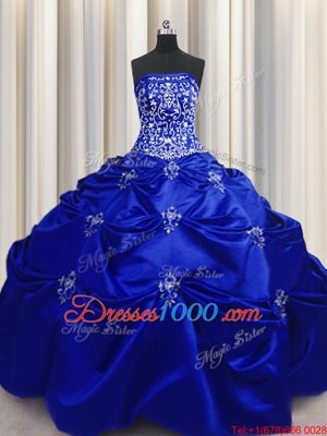 Royal Blue Strapless Neckline Beading and Appliques and Embroidery Quinceanera Gowns Sleeveless Lace Up