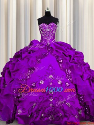 Artistic Sequins Purple Sweetheart Neckline Beading and Embroidery and Ruffles Sweet 16 Dress Sleeveless Lace Up