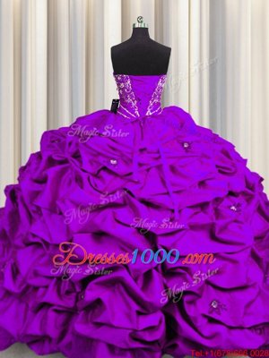 Artistic Sequins Purple Sweetheart Neckline Beading and Embroidery and Ruffles Sweet 16 Dress Sleeveless Lace Up