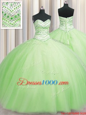 New Style Bling-bling Big Puffy Floor Length Ball Gowns Sleeveless Yellow Green Ball Gown Prom Dress Lace Up