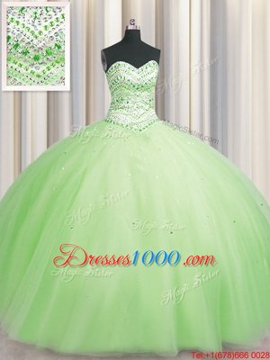 New Style Bling-bling Big Puffy Floor Length Ball Gowns Sleeveless Yellow Green Ball Gown Prom Dress Lace Up