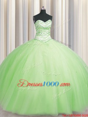 New Style Bling-bling Big Puffy Floor Length Ball Gowns Sleeveless Yellow Green Ball Gown Prom Dress Lace Up