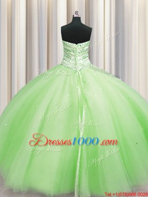 New Style Bling-bling Big Puffy Floor Length Ball Gowns Sleeveless Yellow Green Ball Gown Prom Dress Lace Up