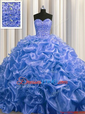 Pick Ups With Train Blue Quinceanera Gowns Sweetheart Sleeveless Court Train Lace Up