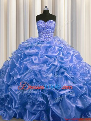 Pick Ups With Train Blue Quinceanera Gowns Sweetheart Sleeveless Court Train Lace Up