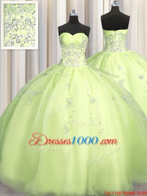 Beauteous Big Puffy Sleeveless Beading and Appliques Zipper Quinceanera Gown