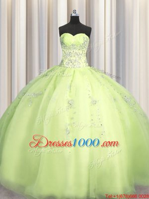 Beauteous Big Puffy Sleeveless Beading and Appliques Zipper Quinceanera Gown