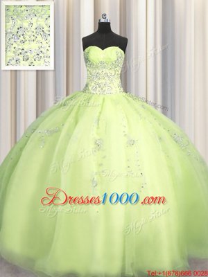 Beauteous Big Puffy Sleeveless Beading and Appliques Zipper Quinceanera Gown