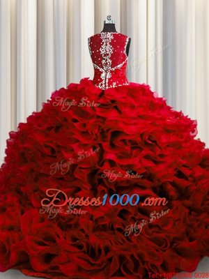 Flirting Zipple Up See Through Back Ball Gowns 15 Quinceanera Dress Wine Red Straps Organza Sleeveless Floor Length Zipper