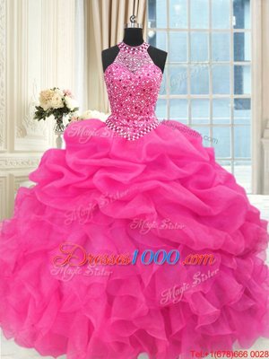 Glittering See Through Beaded Bodice Sleeveless Beading and Ruffles and Pick Ups Lace Up Vestidos de Quinceanera