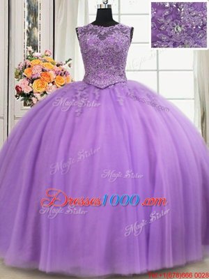 Super See Through Lavender 15th Birthday Dress Military Ball and Sweet 16 and Quinceanera and For with Beading and Appliques Scoop Sleeveless Lace Up