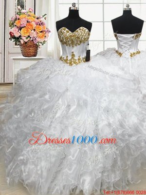 Chic White Lace Up 15 Quinceanera Dress Beading and Ruffles Sleeveless Floor Length