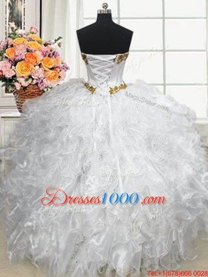 Chic White Lace Up 15 Quinceanera Dress Beading and Ruffles Sleeveless Floor Length