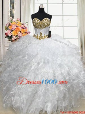 Chic White Lace Up 15 Quinceanera Dress Beading and Ruffles Sleeveless Floor Length