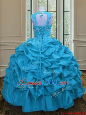 Sophisticated Pick Ups Ball Gowns Quinceanera Dresses Aqua Blue Straps Taffeta Sleeveless Floor Length Lace Up