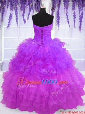 Sleeveless Lace Up Floor Length Beading and Ruffled Layers and Pick Ups Vestidos de Quinceanera