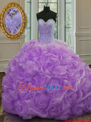 Lavender Organza Lace Up Ball Gown Prom Dress Sleeveless Sweep Train Beading