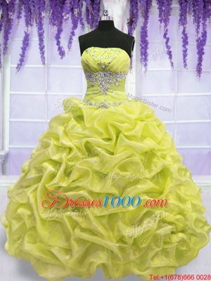 Floor Length Yellow Green Sweet 16 Quinceanera Dress Organza Sleeveless Beading