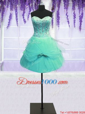 Chic Three Piece Beading and Bowknot 15th Birthday Dress Aqua Blue Lace Up Sleeveless Floor Length
