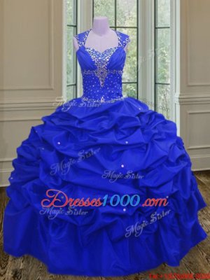 Pick Ups Straps Sleeveless Lace Up 15 Quinceanera Dress Royal Blue Taffeta