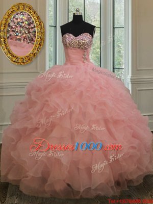 Stunning Sweetheart Sleeveless Organza Quinceanera Dress Beading and Ruffles Lace Up