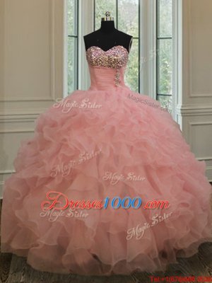 Stunning Sweetheart Sleeveless Organza Quinceanera Dress Beading and Ruffles Lace Up
