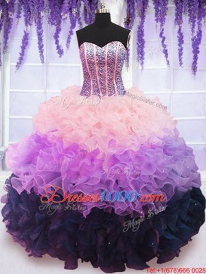 Ruffled Multi-color Sleeveless Organza Lace Up Quinceanera Gowns for Military Ball and Sweet 16 and Quinceanera