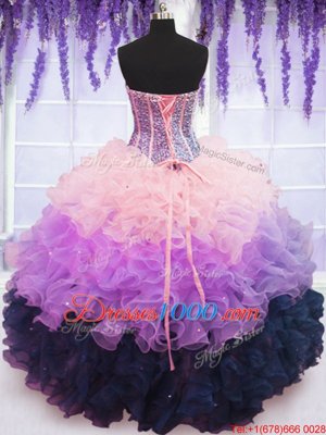 Ruffled Multi-color Sleeveless Organza Lace Up Quinceanera Gowns for Military Ball and Sweet 16 and Quinceanera