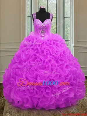 Straps Straps Organza Sleeveless Floor Length Vestidos de Quinceanera and Beading and Ruffles